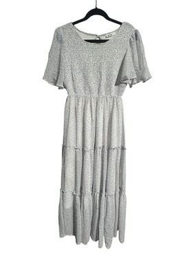 In Loom Smocked Tiered Maxi Dress – Size Large Boho Cottagecore Prairie Flowy